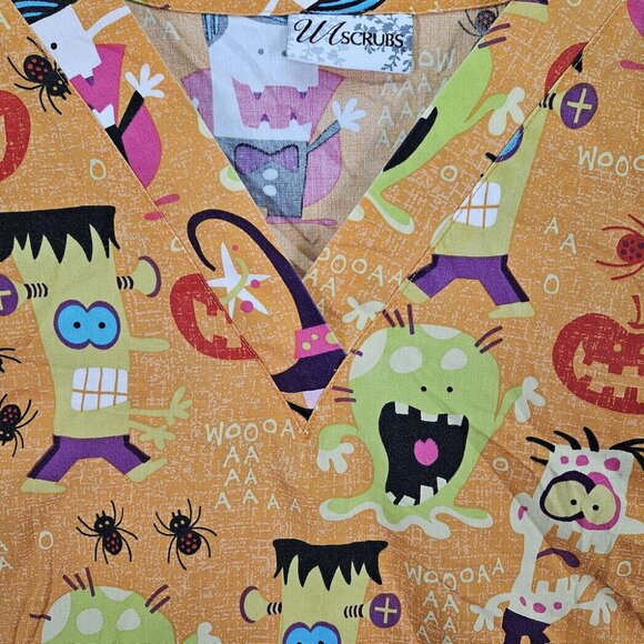 UA Scrubs Halloween Scrubs Frankenstein Vampire Pumpkin Womens XL Orange Pockets - Picture 5 of 10